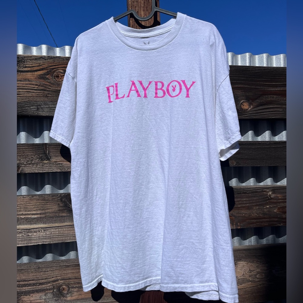 Playboy Size XL Cotton White and Pink T-Shirt